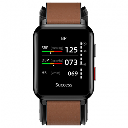 Smartwatch iSEN Watch P80 Negru cu bratara maro din piele, 1.65" HD, Tensiometru cu manseta gonflabila, Ritm cardiac, Temperatura, Oxigen [3]