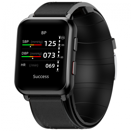Smartwatch iSEN Watch P80 Negru cu bratara neagra din piele, 1.65" HD, Tensiometru cu manseta gonflabila, Ritm cardiac, Temperatura, Oxigen [1]