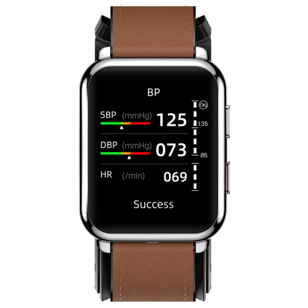 Smartwatch iSEN Watch P80 Silver cu bratara maro din piele, 1.65" HD, Tensiometru cu manseta gonflabila, Ritm cardiac, Temperatura, Oxigen [3]