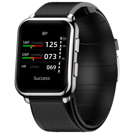 Smartwatch iSEN Watch P80 Silver cu bratara neagra din piele, 1.65" HD, Tensiometru cu manseta gonflabila, Ritm cardiac, Temperatura, Oxigen [1]