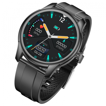 Bratari si Ceasuri Sport - Smartwatch iSEN Watch W9 Negru cu bratara neagra din TPU, 1.3" Display costomizabil, IP68, 200mAh, HR, Tensiune, Notificari, Muzica