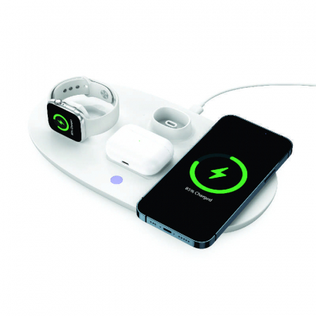 Suport casti / Incarcator wireless iSEN 4 in 1 Alb, Incarcator casti 3W max, Incarcator ceas 2W max, Incarcator telefon 15W max [2]
