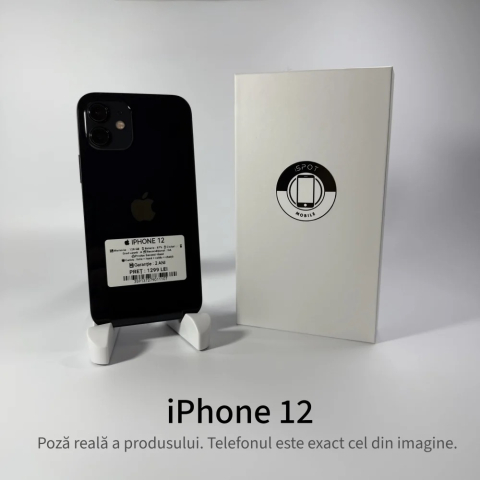 Telefoane - iPhone 12 128GB Black Grad A – Second Hand – GARANȚIE 2 ANI