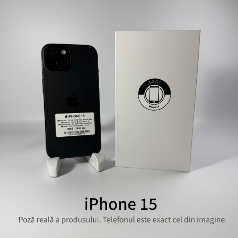 iPhone - iPhone 15 128GB Black Grad A – Second Hand - GARANȚIE 2 ANI