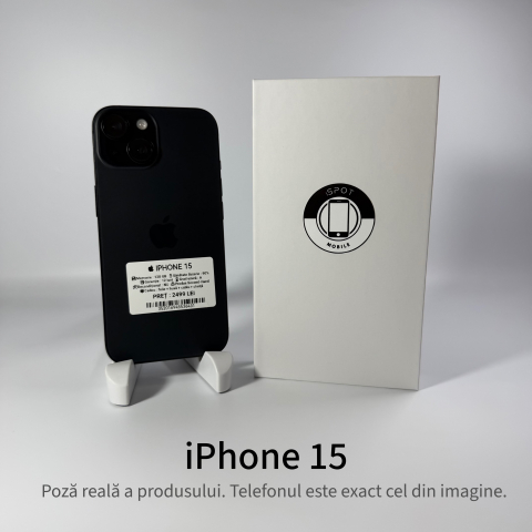 iPhone - iPhone 15 128GB Black Grad A – Second Hand - GARANȚIE 2 ANI