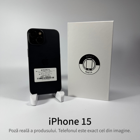Telefoane - iPhone 15 128GB Black Grad A- • Second Hand • GARANȚIE 2 ANI
