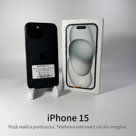 iPhone - iPhone 15 128GB Black Grad A • Second Hand • GARANȚIE 2 ANI