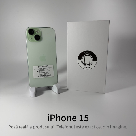 iPhone 15 - iPhone 15 128GB Green Grad A- • Second Hand • GARANȚIE 2 ANI