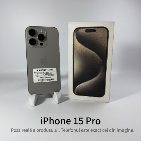 iPhone - iPhone 15 Pro 128GB Natural Titanium Grad A – Second Hand - GARANȚIE 2 ANI