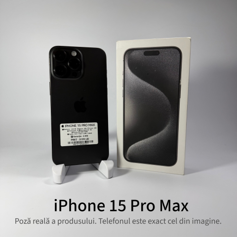 Telefoane - iPhone 15 Pro Max 256GB Black Grad A • Second Hand • GARANȚIE 2 ANI