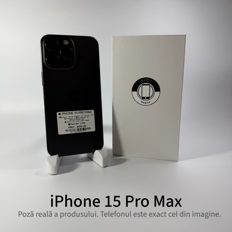 Telefoane - iPhone 15 Pro Max 256GB Black Grad A – Second Hand – GARANȚIE 2 ANI