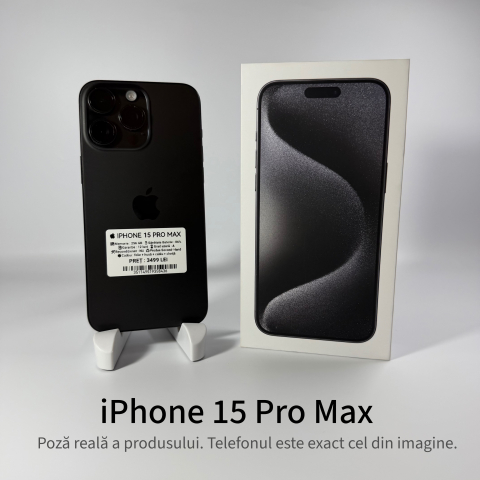 iPhone - iPhone 15 Pro Max 256GB Black Titanium Grad A – Second Hand - GARANȚIE 2 ANI