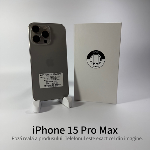 iPhone - iPhone 15 Pro Max 256GB Natural Grad A – Second Hand – GARANȚIE 2 ANI