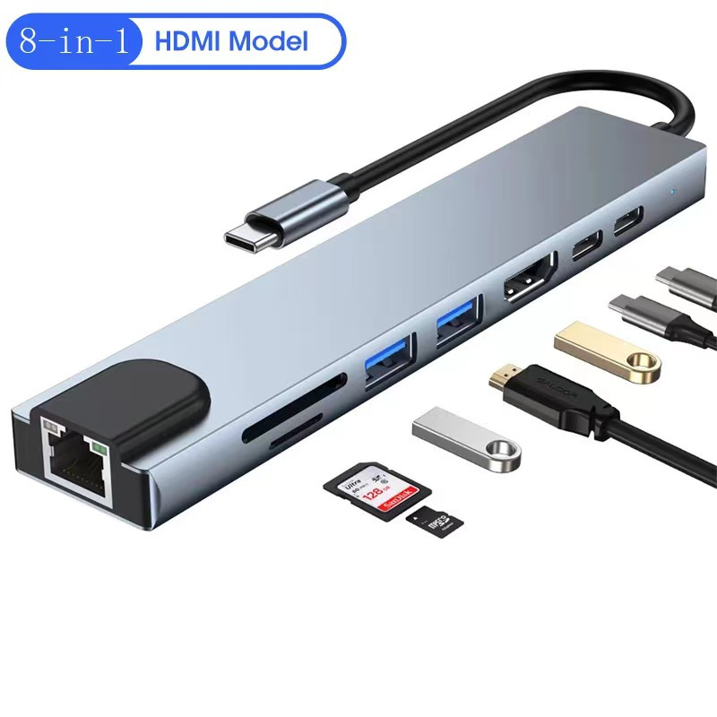 Adaptor Multifuncțional 8 in 1 USB-C, HDMI , RJ45, Cititor de carduri SD și microSD [3]