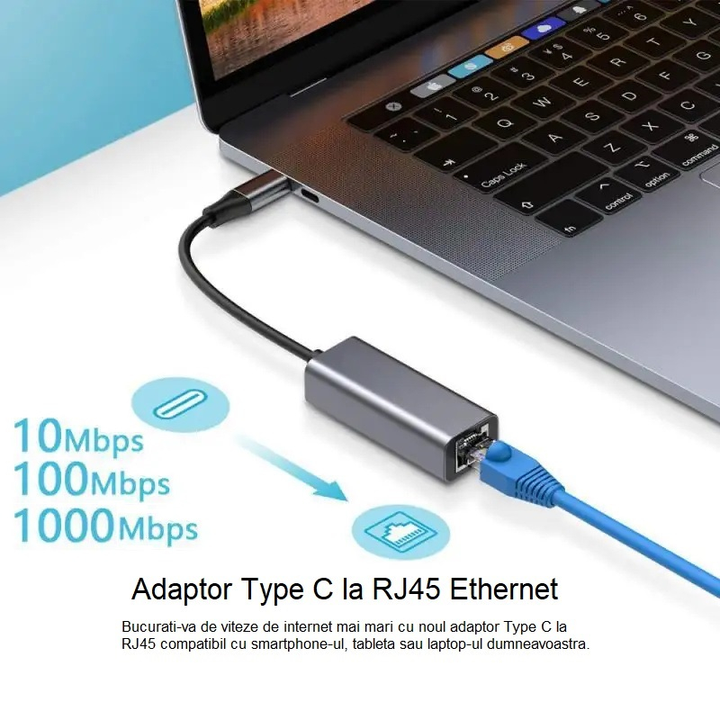 Adaptor Type C la RJ45 Ethernet Gigabit, 1000 mbps, Argintiu [4]