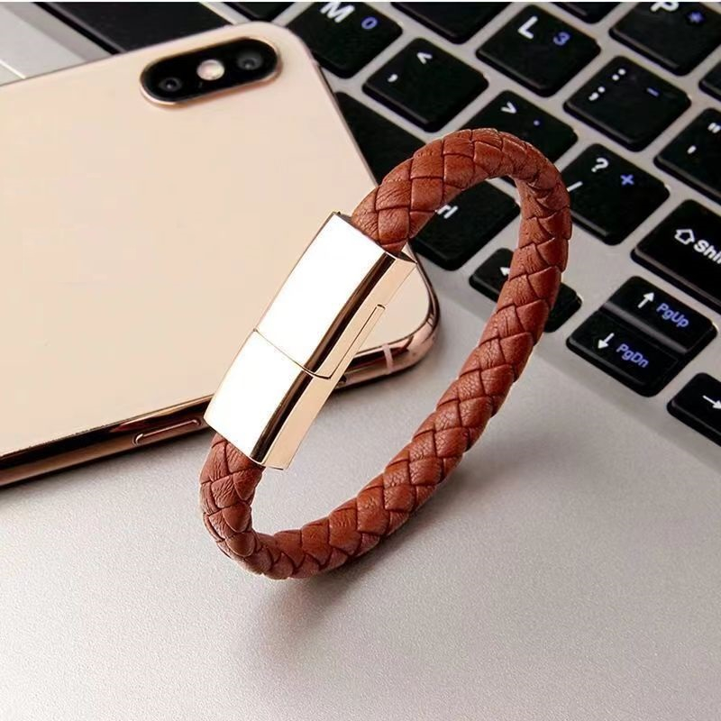 Cablu incarcare telefon tip bratara, Super Fast Charger, Data, Compatibil Iphone, 20 cm, Maro [3]