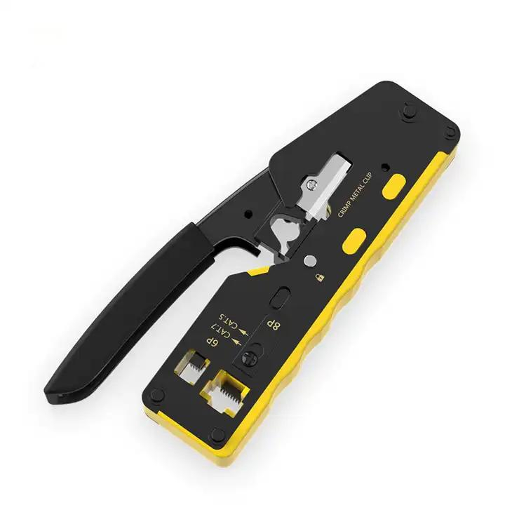 Cleste sertizare RJ45 Passthrough Cat 7, RJ12, dezizolare si taiere cablu, Negru - Galben [5]