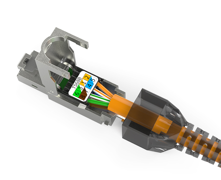 Conector Rj45 cu autosertizare, Cat. 8 pentru Cablu cu fire groase STP / SFTP Tool-Less, Modular, Negru [3]
