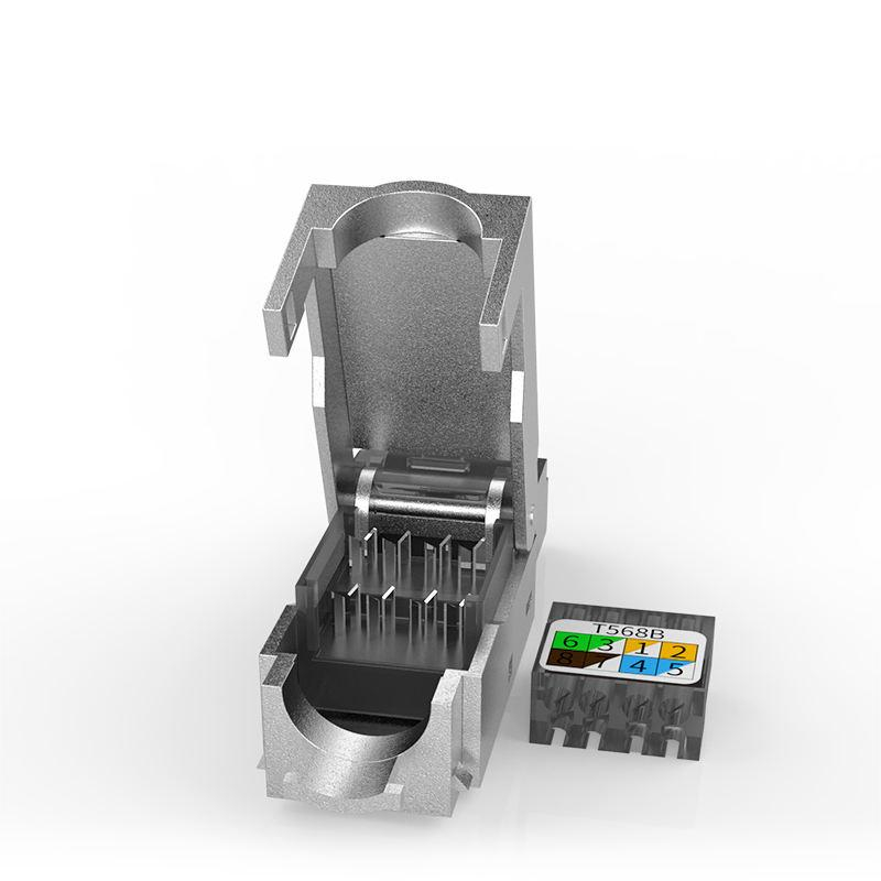Conector Rj45 cu autosertizare, Cat. 8 pentru Cablu cu fire groase STP / SFTP Tool-Less, Modular, Negru [2]