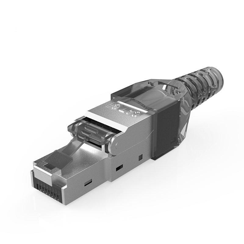 Conector Rj45 cu autosertizare, Cat. 8 pentru Cablu cu fire groase STP / SFTP Tool-Less, Modular, Negru [1]
