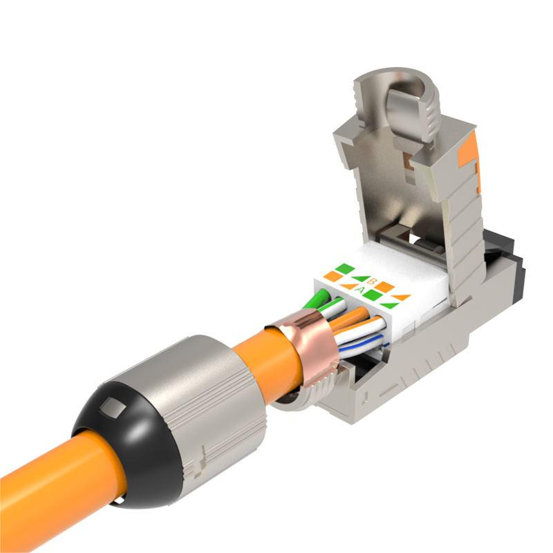 Mufa Rj45 Cat.8 ecranata Tool-less Modular, Autosertizare, Portocaliu [5]
