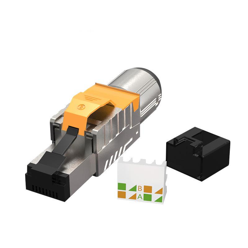 Mufa Rj45 Cat.8 ecranata Tool-less Modular, Autosertizare, Portocaliu [3]