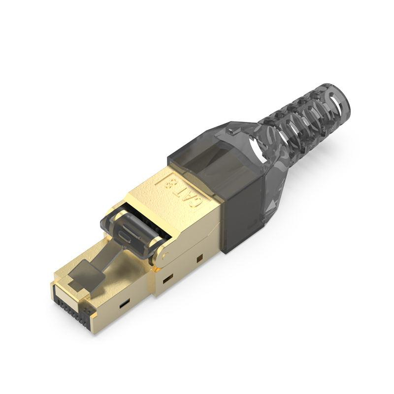 Mufa Rj45 Cat. 8 pentru Cablu cu fire groase STP / FTP Tool-less, Conector Modular, Negru [1]