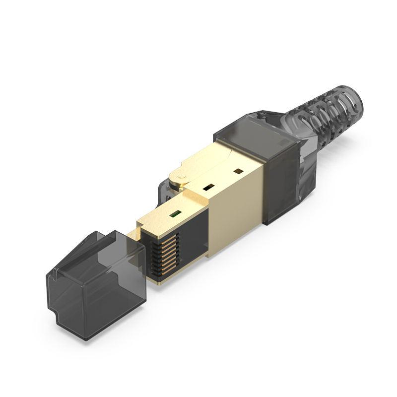 Mufa Rj45 Cat. 8 pentru Cablu cu fire groase STP / FTP Tool-less, Conector Modular, Negru [5]