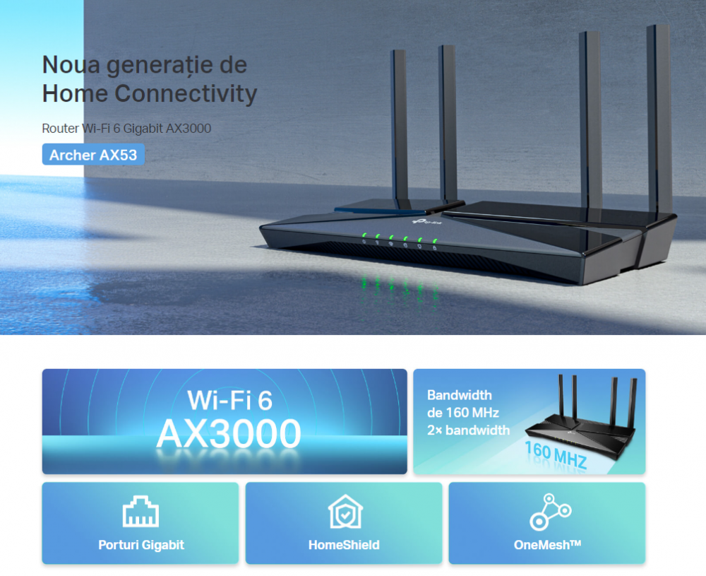 Router Wireless Gigabit TP-LINK Archer AX53 AX3000, Wi-Fi 6, Dual-Band 574 + 2402 Mbps [5]