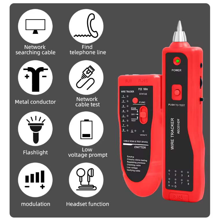 Tester de retea RJ45 cu cable Tracker, Rosu [5]