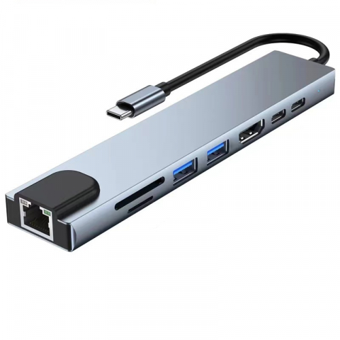Adaptoare USB & Type C - Adaptor Multifuncțional 8 in 1 USB-C, HDMI , RJ45, Cititor de carduri SD și microSD
