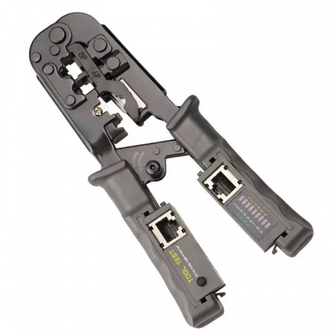 Clesti sertizare RJ45 - Cleste Profesional pentru sertizare RJ45, RJ12, RJ11, cu tester, Gri