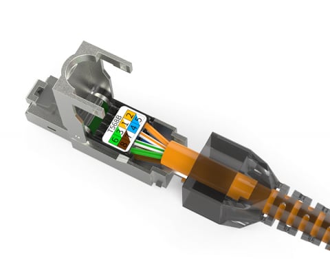 Conector Rj45 cu autosertizare, Cat. 8 pentru Cablu cu fire groase STP / SFTP Tool-Less, Modular, Negru [2]