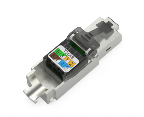 Conector Rj45 cu autosertizare, Cat. 8 pentru Cablu cu fire groase STP / SFTP Tool-Less, Modular, Negru [3]