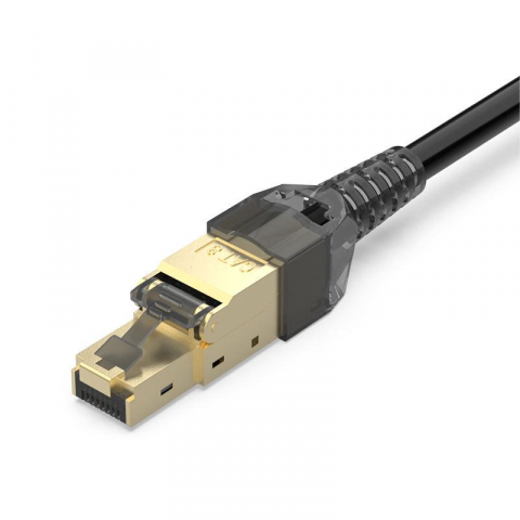 Mufa Rj45 Cat. 8 pentru Cablu cu fire groase STP / FTP Tool-less, Conector Modular, Negru [1]