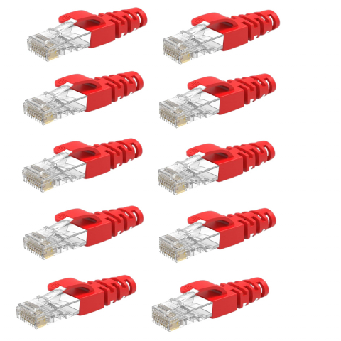 Conectori RJ45 Cat. 6 - Set 10 mufe RJ45, Cat.6 cu manson, Rosu