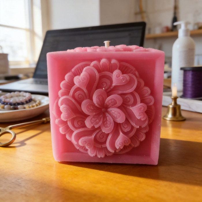 Set lumânare Mandala roz, pandant inimă cuarț roz YOU ROCK! [2]