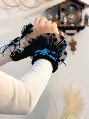 Accesorii vestimentare - manseta-detasabila-handmade-catifea-tulle-margelute-alina-matache