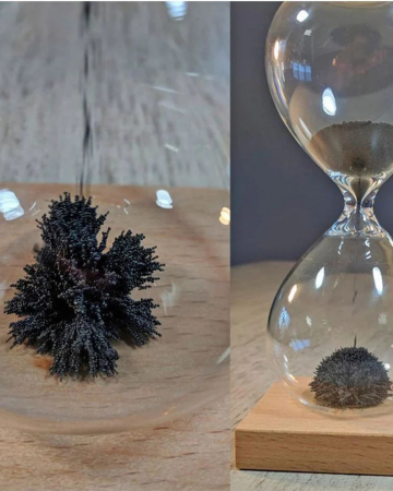 Clepsidră Magnetică cu Nisip Feromagnetic – Efect Vizual Hipnotizant și Bază din Lemn [1]