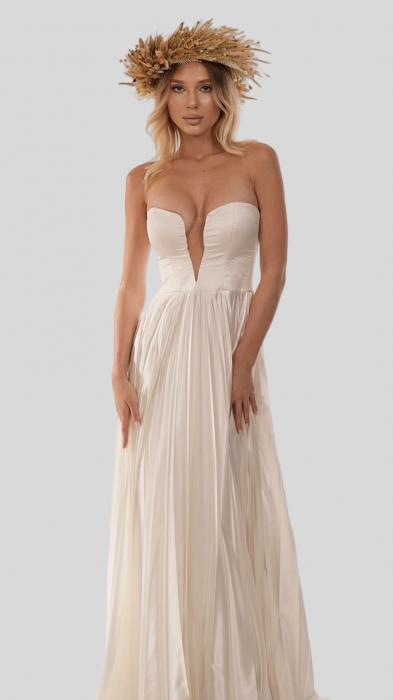 Rochie Ivoire Lunga Plisată cu Corset Structurat [2]