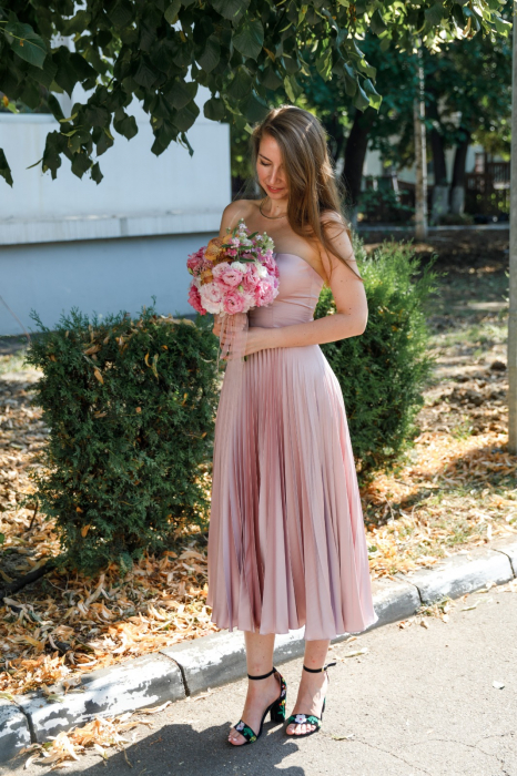 Rochie plisata din imitatie de matase JOLENE Midi [1]