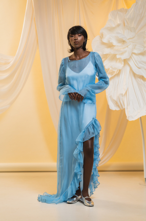 Summer Love - Rochie albastră voal cu volane și croială asimetrică – Blue Mirage