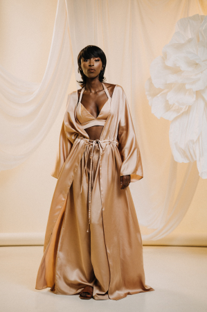 Summer Love - Set elegant satin Desert Mirage – bustieră și pantaloni largi damă