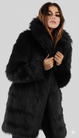 COATS & SUITS - Haină blană neagra Lyra – blândețe de iarnă
