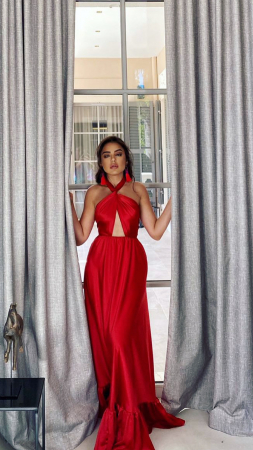 Statement Evenings - ALMA — Red Open Back French Satin Dress