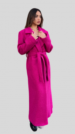 COATS & SUITS - Palton lung boucle fucsia – Eleganță și confort pentru sezonul rece