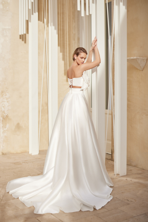 PYRITE Rochie de mireasa tafta cu accesoriu floare [3]