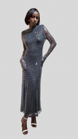 Statement Evenings - Noirée – Rochie lungă strălucitoare cu mâneci lungi din plasă
