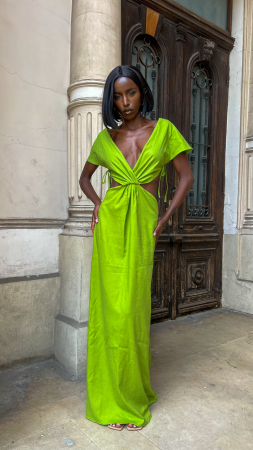 Summer Love - Rochie lungă din in natural Selena – croială lejeră și decupaje laterale