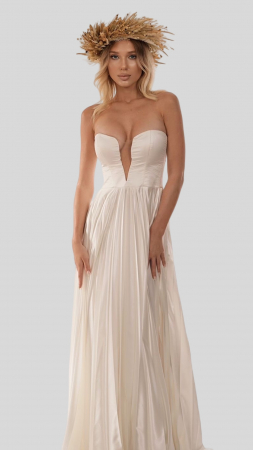 Seraphina – Ivory Pleated Bridal Maxi Dress with Sculpted Corset [1]